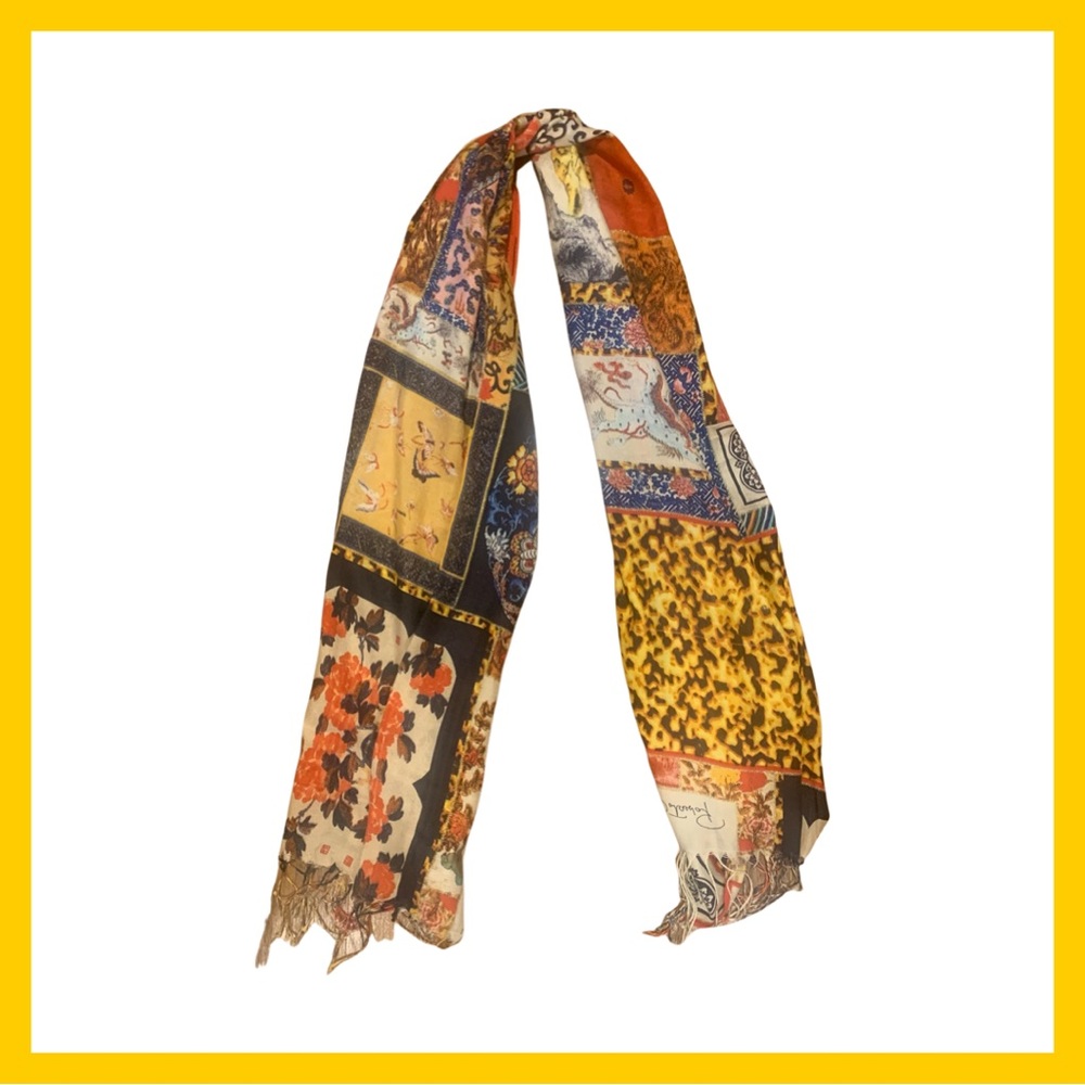 Roberto Cavalli silk cashmere rectangular scarf /shawl  26" x 70" NWOT - Picture 8 of 8